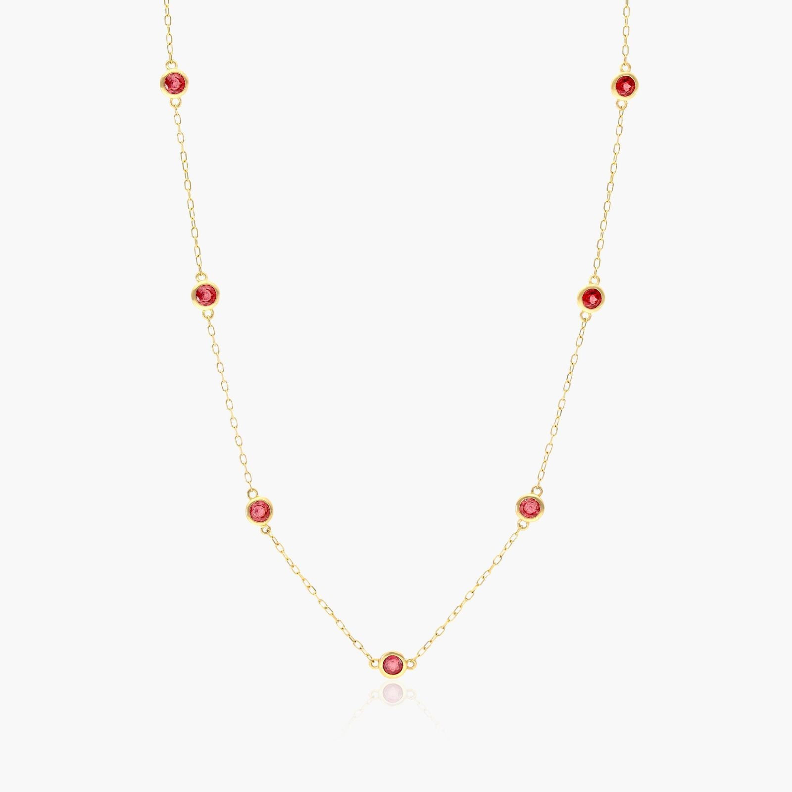 Station Chain Necklace, Dainty 14k Yellow Gold Gemstone Necklace, Round Cut by the
