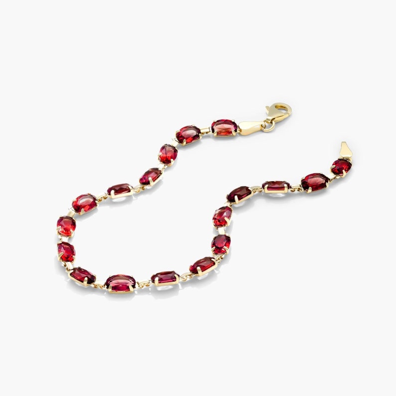 Lab Garnet Bracelet, 10K/14K Yellow Gold Garnet Line Bracelet, Dainty Garnet Gemstone Bracelet, Oval Cut Garnet Bracelet, Gemstone Bracelet image 3