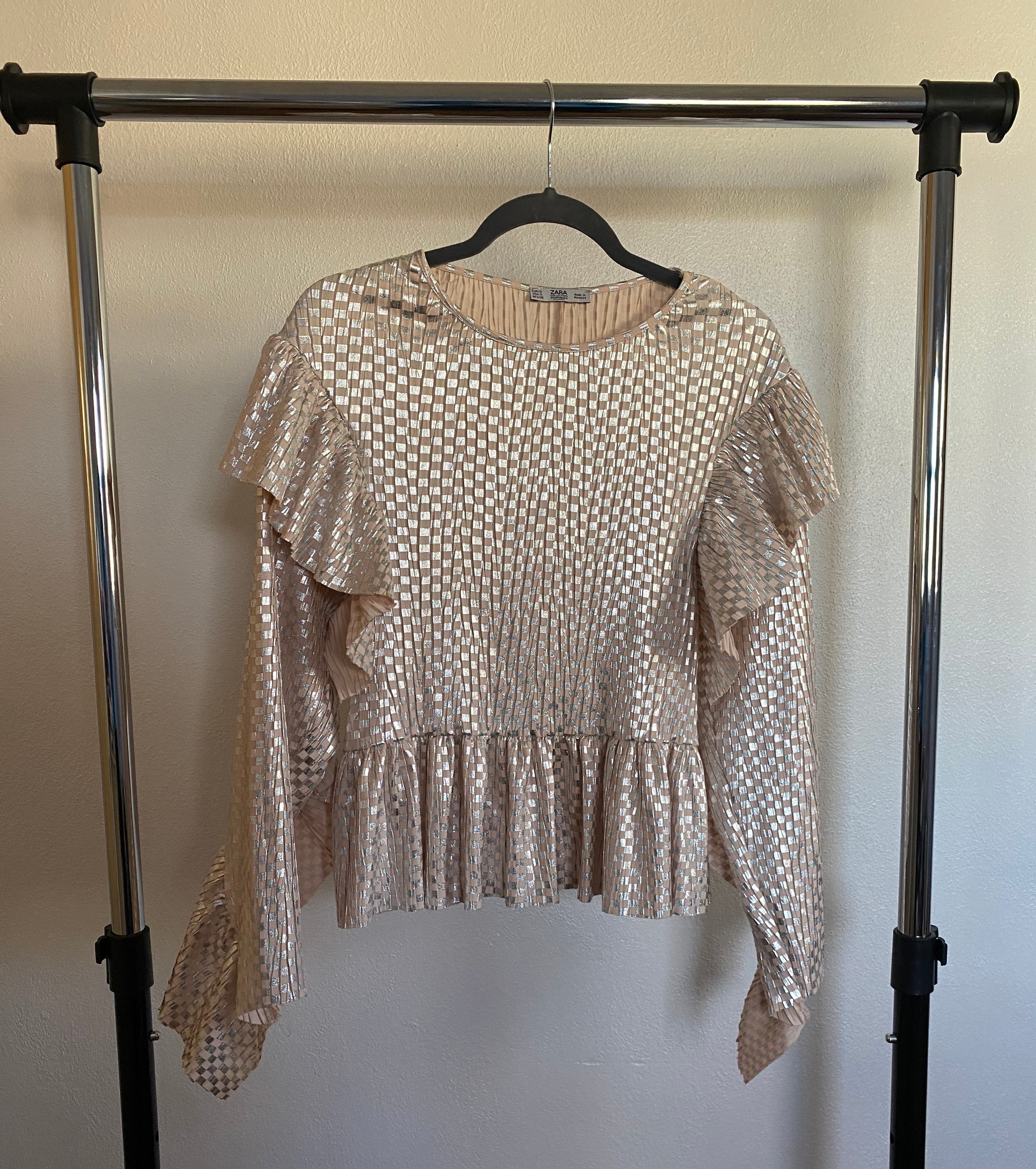 Silver/baby Pink Frilled Blouse Zara - Etsy