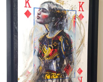 True Colors - Original Pop Surrealism Oil Painting on Playing Card - Angel Figurative Art