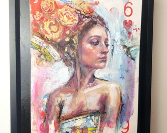 Original Oil Painting on Playing Card | Whimsical Tarot Portrait with Hummingbird - Little Talks