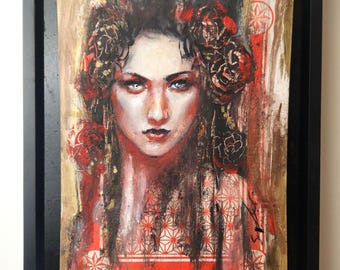Bougie Punk Portrait | Original Mixed Media Oil Art on Jumbo Playing Card | " Wish You The Worst"