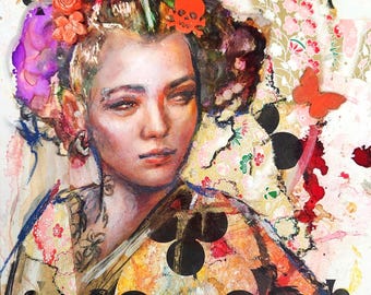 8 of Clubs Portrait | Japanese Inspired Original Oil Painting | "Don't Look Back in Anger"