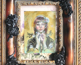 Catch a Falling Star – Original Framed Mixed Media Portrait, Gothic Figurative Art