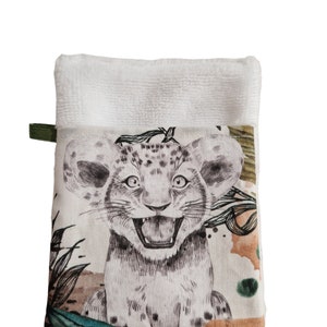 Gant de toilette enfant/gant d'apprentissage lion kaki