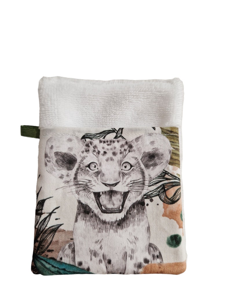 Gant de toilette enfant/gant d'apprentissage lion kaki