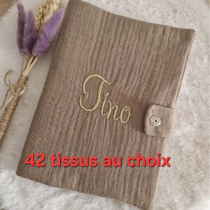 Protège carnet de santé double gaze de coton personnalisé flex / thermocollant/ broderie