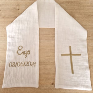 Etole écharpe de baptême en gaze de coton personnalisable en broderie image 2