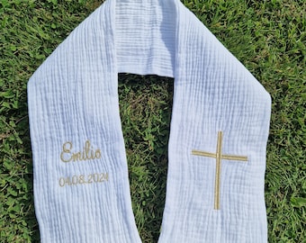Etole écharpe de baptême en gaze de coton personnalisable en broderie
