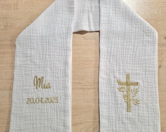 Etole écharpe de baptême en gaze de coton personnalisable en broderie
