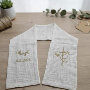 Etole écharpe de baptême en gaze de coton personnalisable en broderie