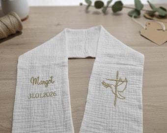 Etole écharpe de baptême en gaze de coton personnalisable en broderie