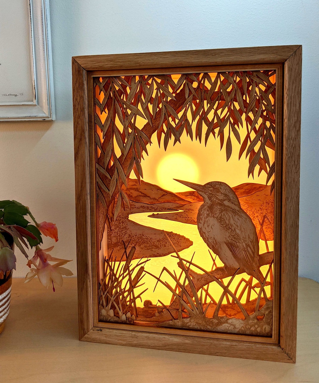 Kingfisher’s Rest Shadow Box - Light-up Laser-cut Layered Wood and ...