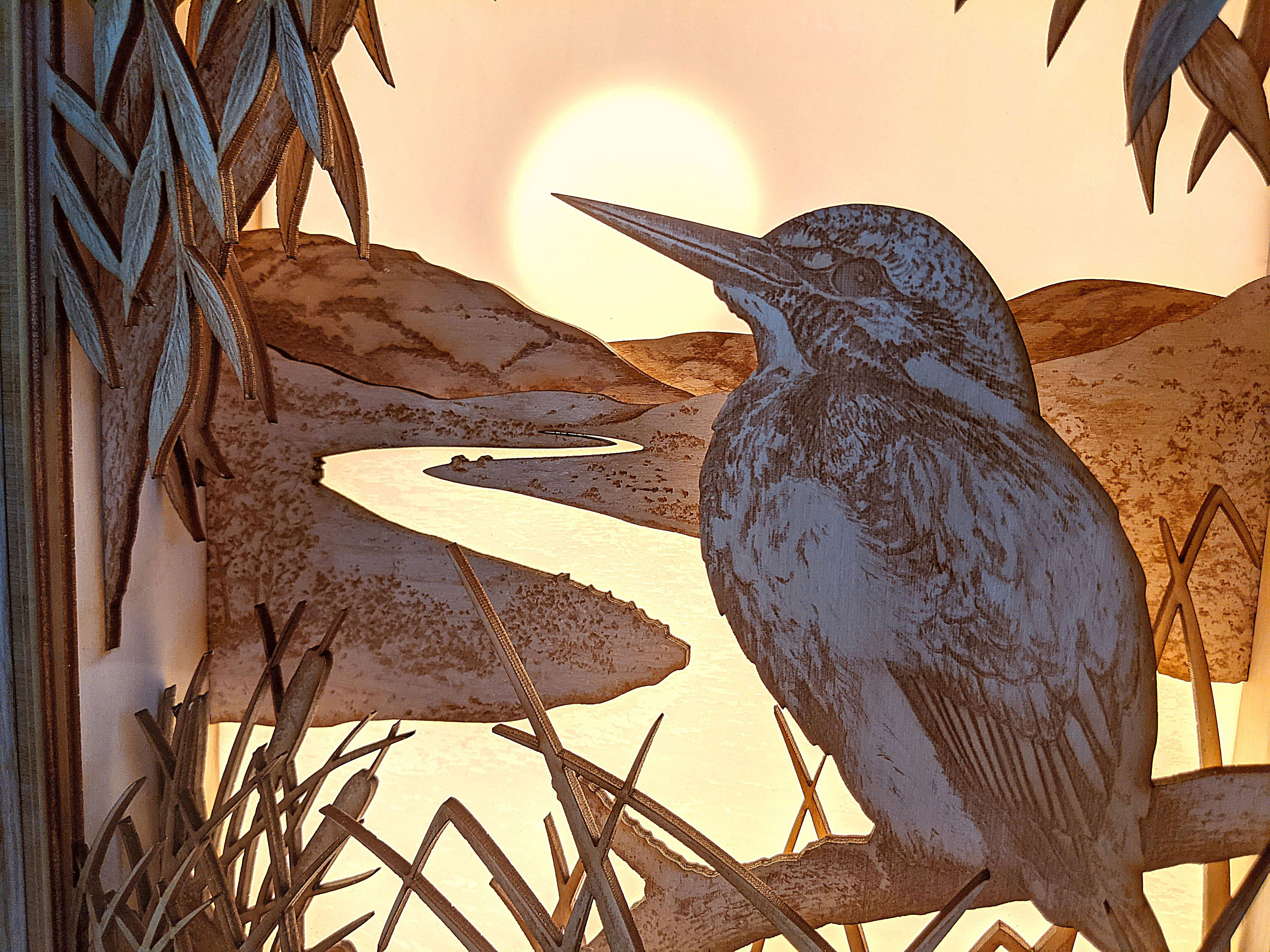 Kingfisher’s Rest Shadow Box - Light-up Laser-cut Layered Wood and ...