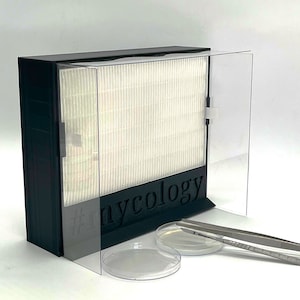 Mycology Mini Laminar Flow Hood with Sides, Dual Fans, H14 HEPA filter for Sterile Transfers - 3D Printed from Recycled Plastic - Black