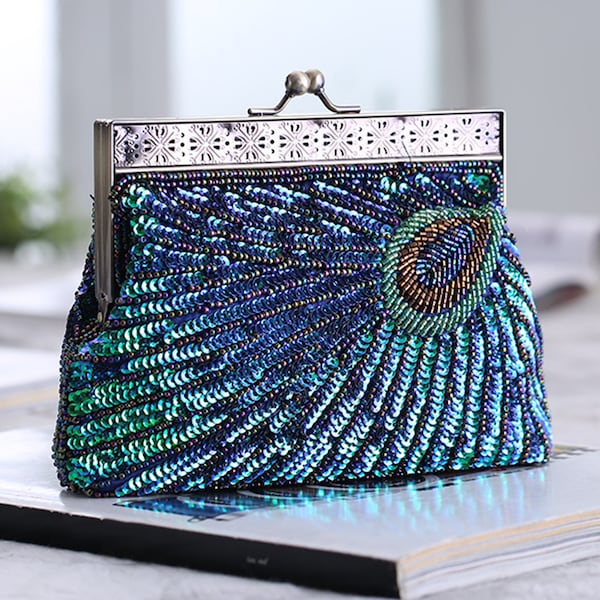 Petites pochettes Sacs de soirée pour femme, Sac à main Suuare Peacock, Pochette à paillettes pour mariage, Sac à main de la mariée, Sac de banquet, Sac à main de fête, Cadeau du meilleur ami