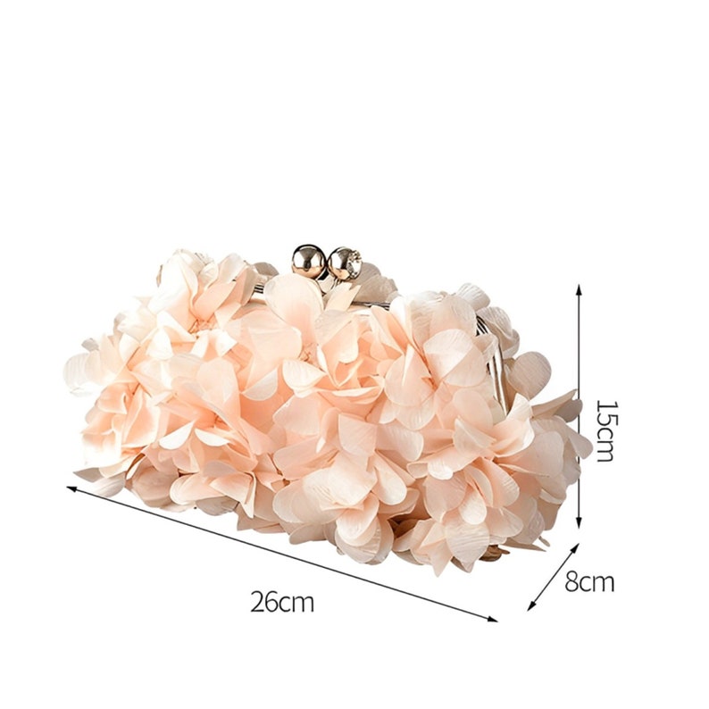 White Floral Evening bag for women,Hydrangea petal Handbag, Banquet bag Clutches,Floral Purse,Wedding bag,Bridal bag,Bridesmaid bag Gift 画像 8