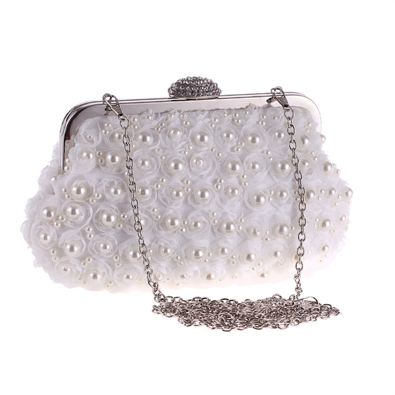 Floral Pearl Evening bag for women,Wedding Clutches,Small Floral Banquet bag,Bridal Purse,Wedding bag,Bridal bag,Bridesmaid bag,Gift for her image 5