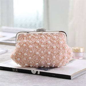 Floral Pearl Evening bag for women,Wedding Clutches,Small Floral Banquet bag,Bridal Purse,Wedding bag,Bridal bag,Bridesmaid bag,Gift for her Champagne