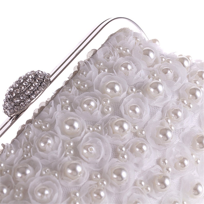 Floral Pearl Evening bag for women,Wedding Clutches,Small Floral Banquet bag,Bridal Purse,Wedding bag,Bridal bag,Bridesmaid bag,Gift for her image 7
