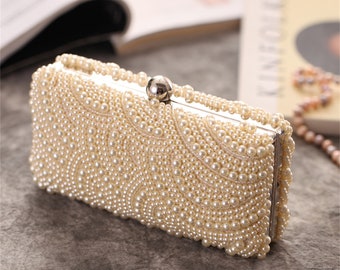 Pochette di perle Borse da sera per matrimonio, Borsa da sera con perline, Borsa per banchetti, Pochette per festa di nozze, Borsa da sposa