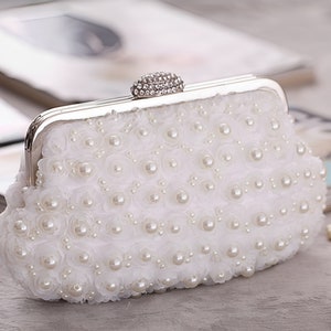 Floral Pearl Evening bag for women,Wedding Clutches,Small Floral Banquet bag,Bridal Purse,Wedding bag,Bridal bag,Bridesmaid bag,Gift for her image 1