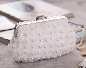 Floral Pearl Evening bag for women,Wedding Clutches,Small Floral Banquet bag,Bridal Purse,Wedding bag,Bridal bag,Bridesmaid bag,Gift for her