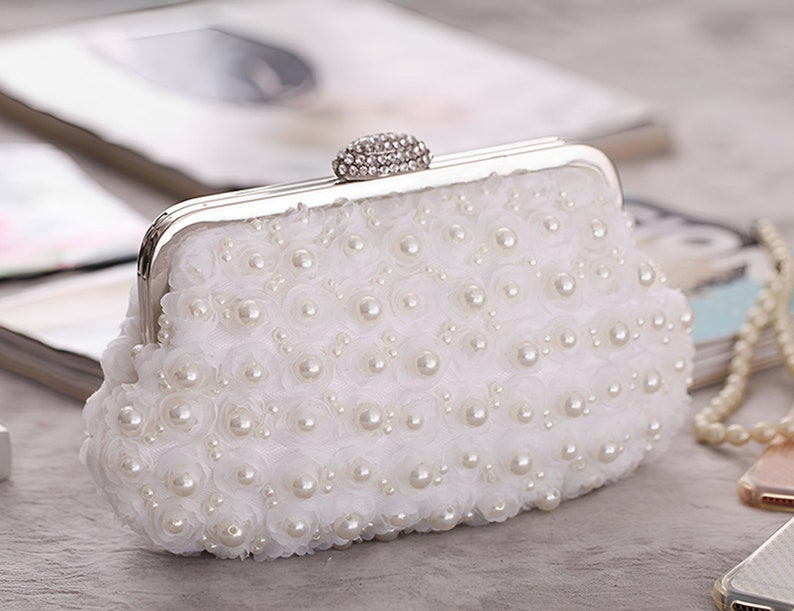 Floral Pearl Evening bag for women,Wedding Clutches,Small Floral Banquet bag,Bridal Purse,Wedding bag,Bridal bag,Bridesmaid bag,Gift for her image 1