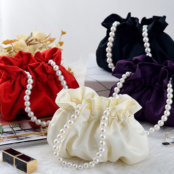 Mini sac de soirée pour femme,Sac à main en satin,Petit sac seau,Sac de banquet,Sac à main en perles,Sac de mariage,Sac de mariée,Sac de demoiselle d'honneur,Cadeau pour elle