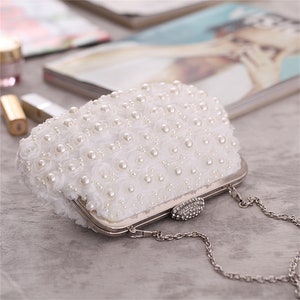 Floral Pearl Evening bag for women,Wedding Clutches,Small Floral Banquet bag,Bridal Purse,Wedding bag,Bridal bag,Bridesmaid bag,Gift for her image 4