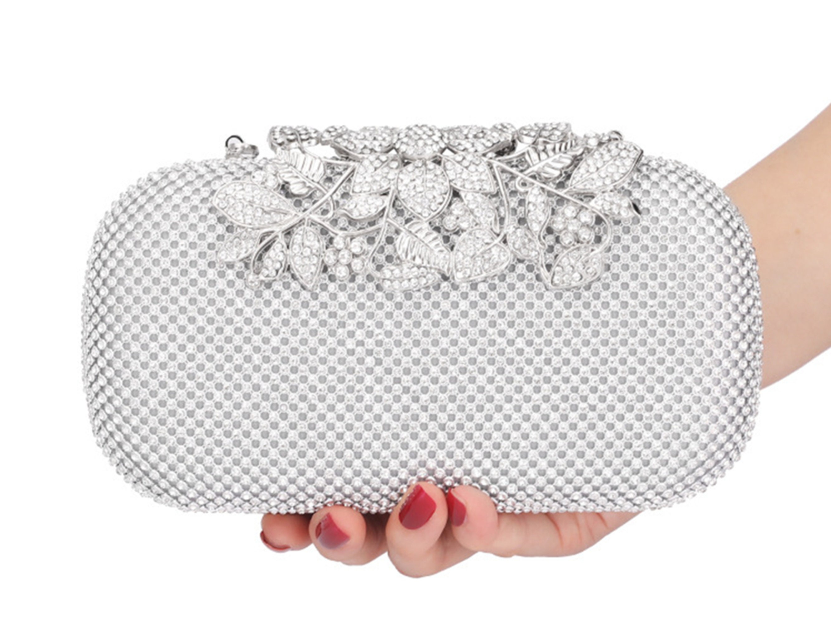 Luxury fashion designer women evening flower crystal hand clutch bags  rhinestone purse for party MS704-8: Handbags