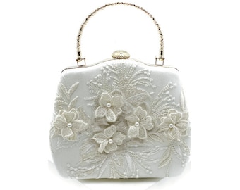 Wedding clutches & evening bag,Bridal Purse,Square White Beige Embroidery handbag,Bridal Bag,Clutch Wedding Bridal Shower Gift