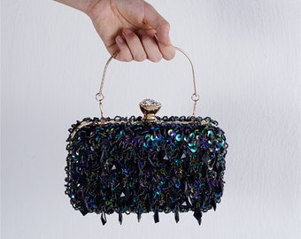 Pochette con perline ricamate Borse da sera per donna, borsa con paillettes, borsa per banchetti, borsa per feste, borsa per matrimonio da sposa, idea regalo alla moda