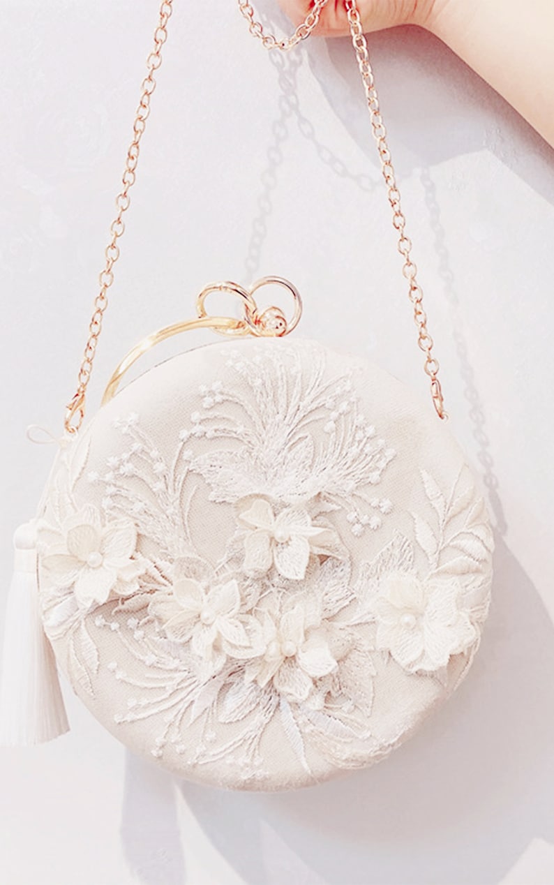 Hochzeit Clutches & Abendtasche, Braut Geldbörse, Weiß Beige Stickerei Tasche, Brauttasche, Clutch Hochzeit Brautdusche Geschenk, VERSAND AM NÄCHSTEN TAG Bild 4