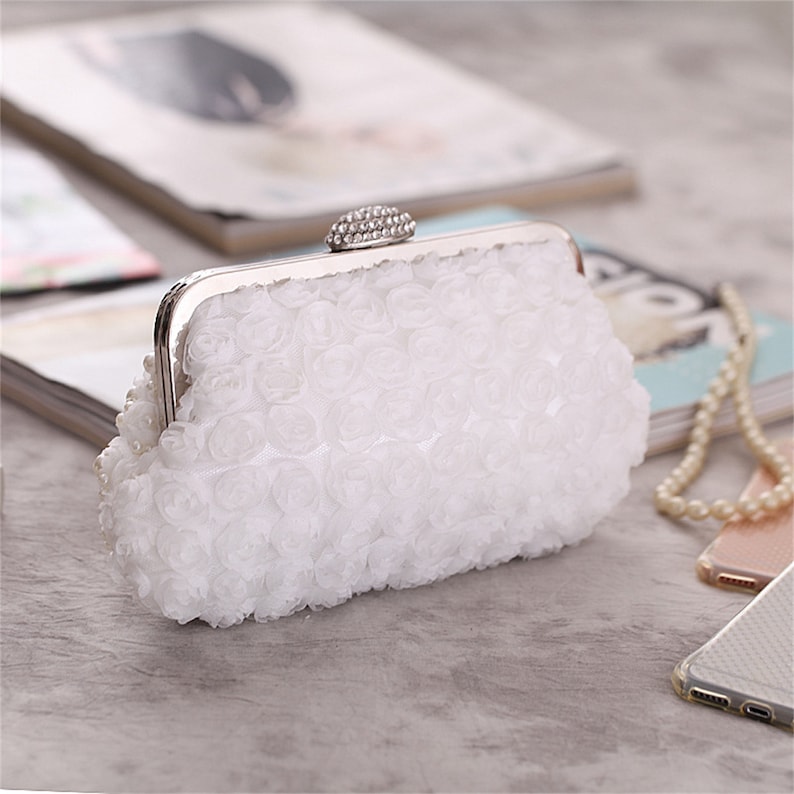 Floral Pearl Evening bag for women,Wedding Clutches,Small Floral Banquet bag,Bridal Purse,Wedding bag,Bridal bag,Bridesmaid bag,Gift for her White