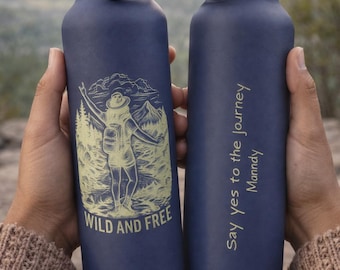 Garrafa térmica Wild & Free Adventure | 650ml em aço inoxidável | Caneca de viagem personalizada