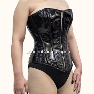 Corset en PVC noir pour baskets robustes avec fermeture éclair désossée en acier, laçage serré