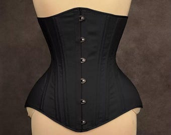 Heavy Duty Double Steel Boned Black Corset Women's Underbust Waist Trainer Cotton Corset M92