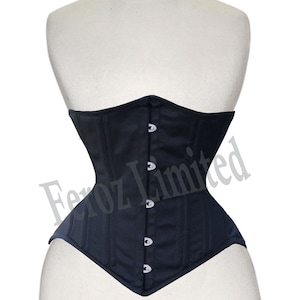 Cotton Corset Underbust Double Steel Boned Waist Trainer Conical Heavy Duty Black Corset 8033