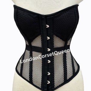 Heavy Duty Overbust Waist Trainer Mesh Corset Steel Boned Black Corset