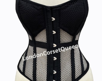 Heavy-duty bovenborst taille trainer mesh korset zwart korset met stalen baleinen