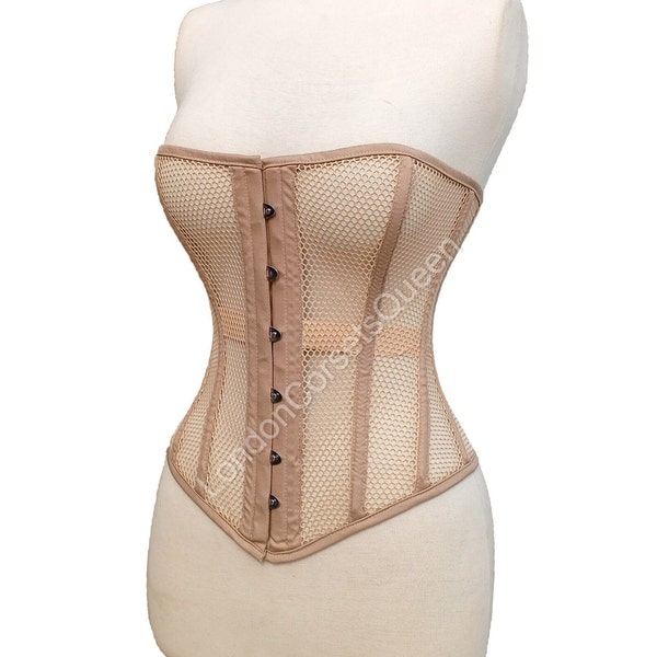 Heavy Duty Overbust Waist Trainer Mesh Corset Steel Boned Beige Corset 9974