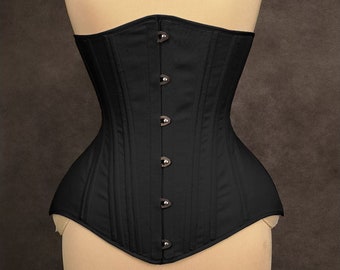 Heavy Duty Double Steel Boned Black Corset Women's Underbust Waist Trainer Cotton Corset