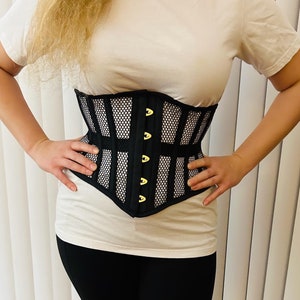 Heavy Duty Steel Boned Black Corset Women's Underbust Waist Trainer Mesh Corset