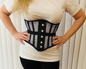 Heavy Duty Steel Boned Black Corset Women's Underbust Waist Trainer Mesh Corset