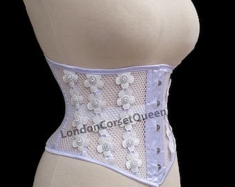 Women's Waist Trainer Corset , Steel Boned Corset , Underbust Shaper Weight Loss Corset  White / Flower Lace Mesh Corset