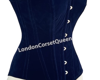 Overbust Velvet Steel Boned Corset Navy Blue Corset Waist Training Women's Heavy Duty Velvet Corset 9974