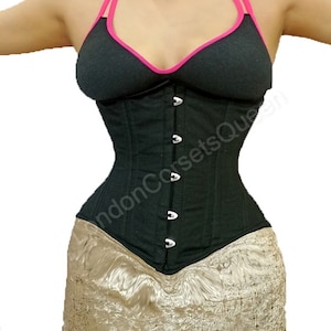 Heavy Duty Steel Boned Corset Women&#39;s Underbust Waist Cincher Cotton Black Corset