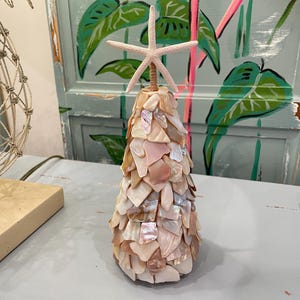Mother-of-Pearl 9” Shell Tree: Handcrafted Coastal Christmas Decor