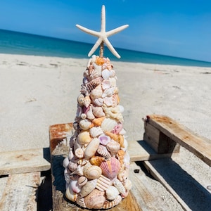 Handmade 12” Seashell Tree: Coastal Christmas Decor, Sanibel Island Shells